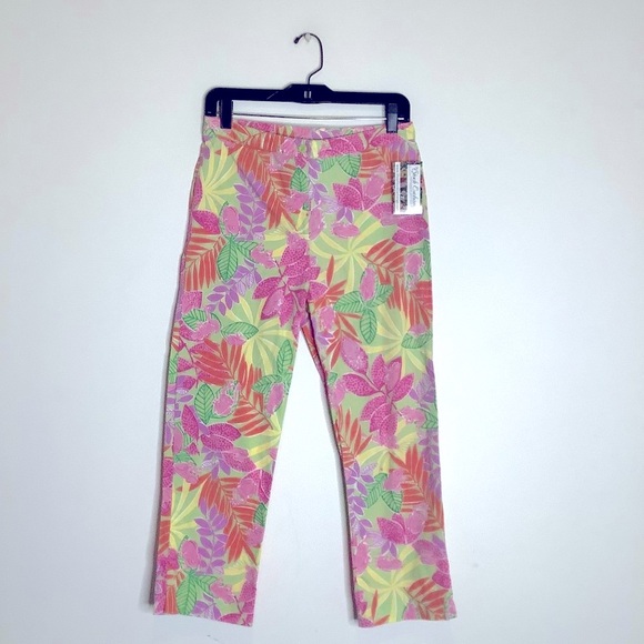 Lilly Pulitzer pink orange frog leaf print pants size 6 vintage - Picture 1 of 4